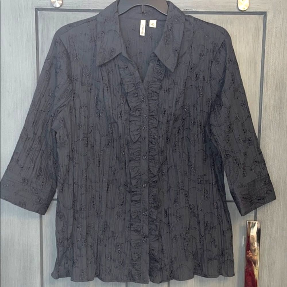 St. John's Bay 2X Black Button-Down Shirt w/ Ruffle Detail, casual, plus